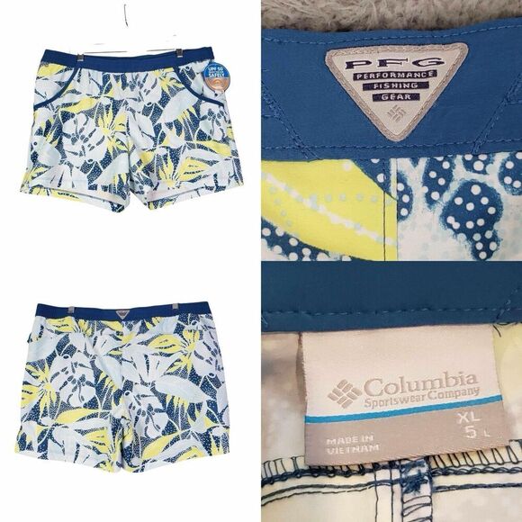 Columbia PFG Board Shorts Womens Size XL Tropical Blue Floral Swim NWT - Picture 1 of 11